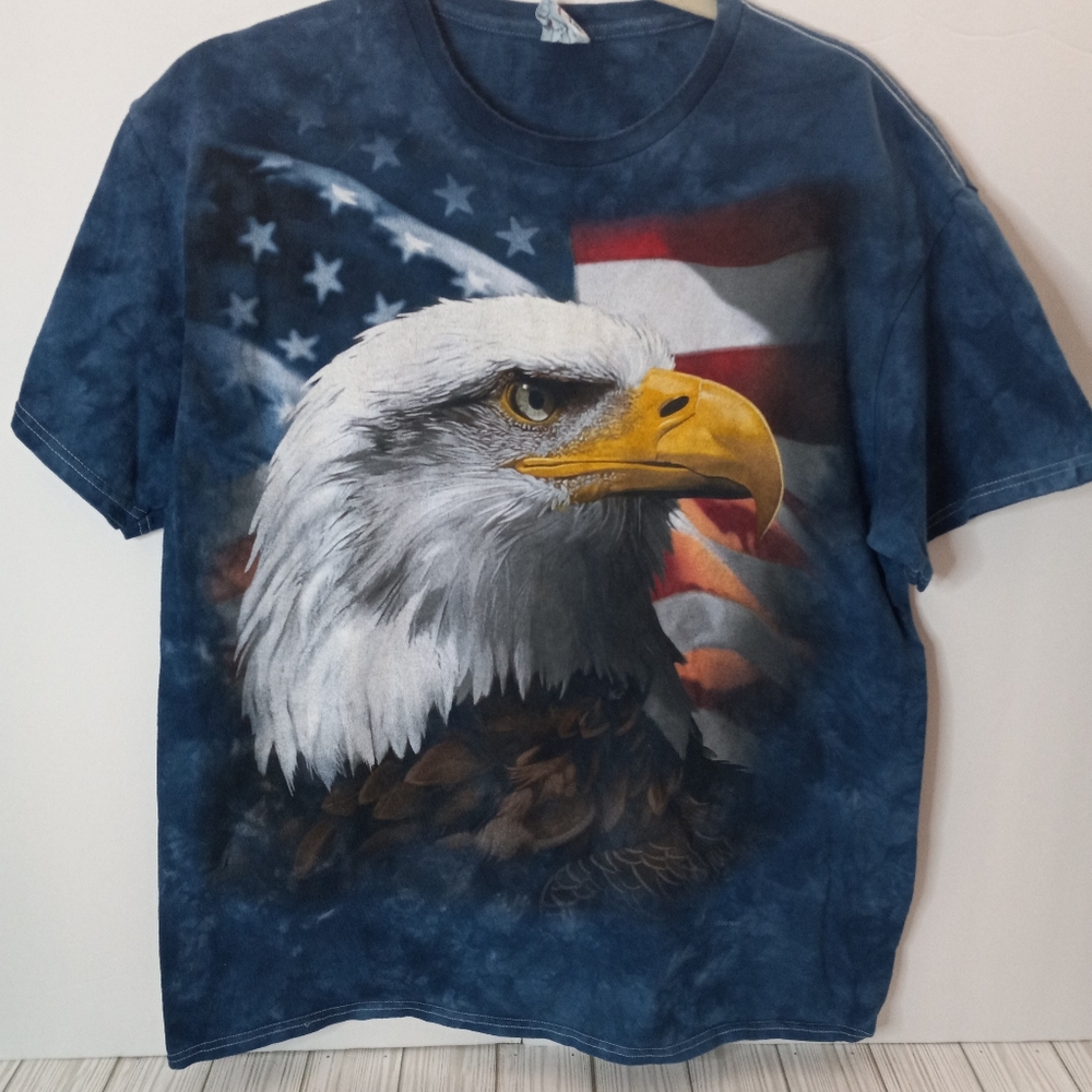 Delta Pro Weight Liquid Blue Tie-dye American Flag & Eagle Tee